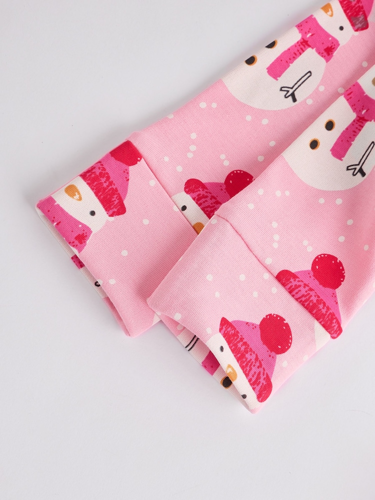 Pink Baby Printed Snowman Christmas 100% Cotton Zip Sleepsuit (0mths-2yrs) - Image 7 of 7