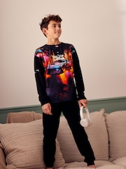 Alex's Wish Black Racing Car 100% Cotton Single Pyjamas (4-16yrs) - Image 2 of 5