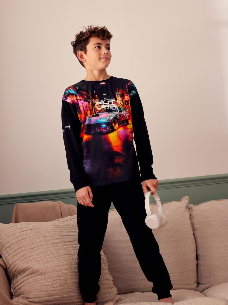 Alex's Wish Black Racing Car 100% Cotton Single Pyjamas (4-16yrs) - Image 2 of 5 Alex's Wish Black Racing Car 100% Cotton Single Pyjamas (4-16yrs) - Image 2 of 5