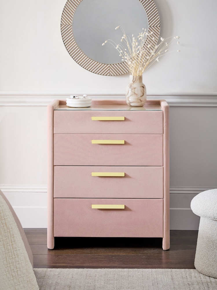 Soft Velvet Blush Pink Scarlett Upholstered Chest of Drawers - Image 1 of 10