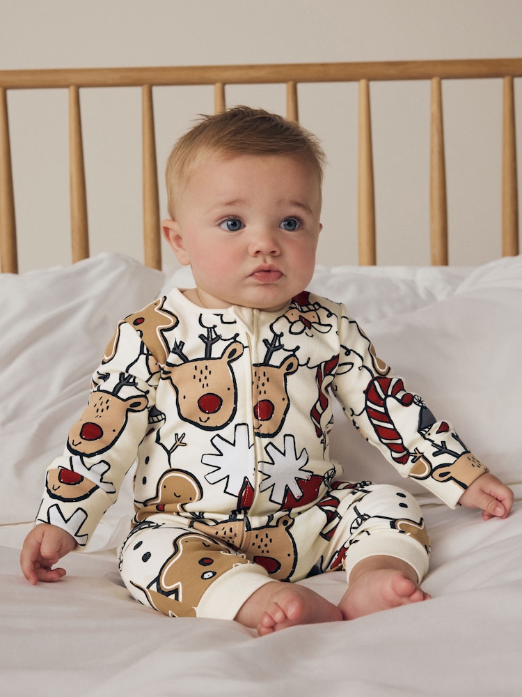 Ecru Baby Christmas Character 100% Cotton Sleepsuit (0mths-3yrs) - Image 1 of 11