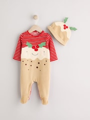 Rdeča z motivom pudinga - dojenček božič pajac za spanje & klobuki in kape; pokrivala Set (0mths-2yrs) - Slika 5 iz 13