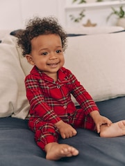 Red Check Baby Matching Family Christmas Flannel Check 100% Cotton Sleepsuit (0mths-3yrs) - Image 1 of 10