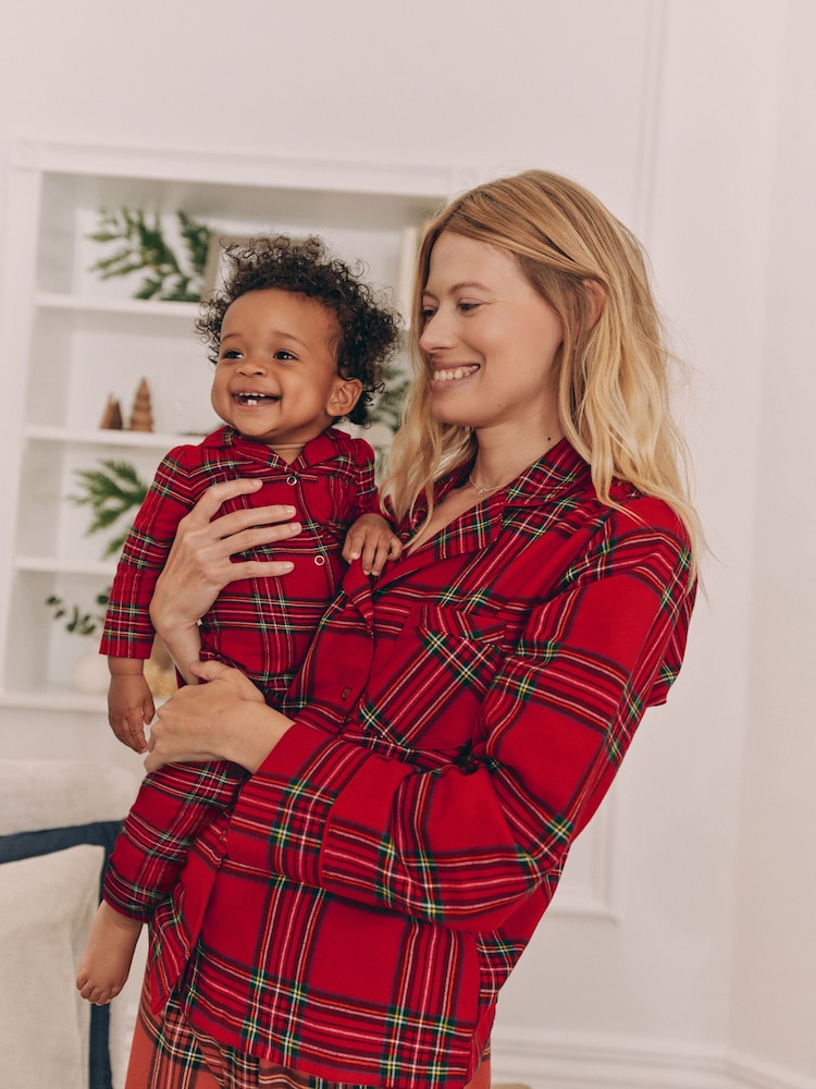 Red Check Baby Matching Family Christmas Flannel Check 100% Cotton Sleepsuit (0mths-3yrs) - Image 2 of 10