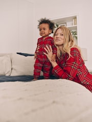 Red Check Baby Matching Family Christmas Flannel Check 100% Cotton Sleepsuit (0mths-3yrs) - Image 3 of 10