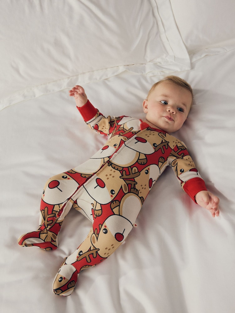 Red Baby Christmas Character Printed 100% Cotton Sleepsuit (0mths-2yrs) - Image 1 of 11