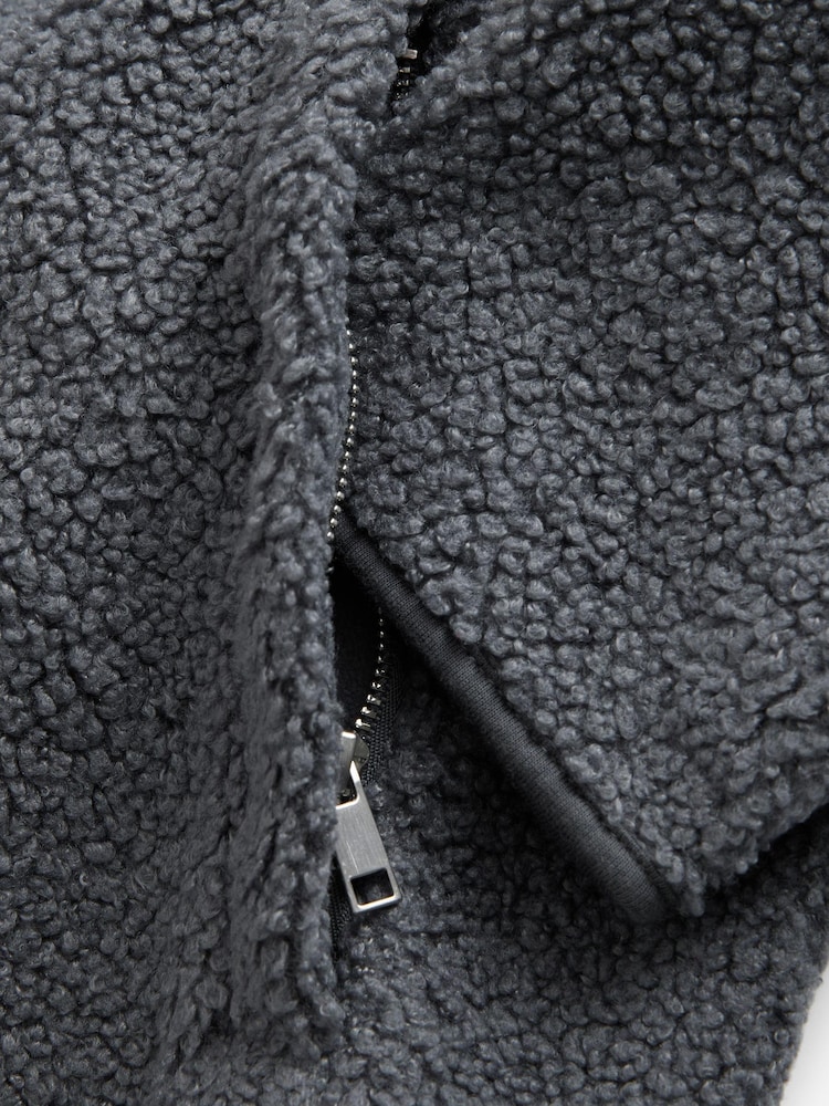 Slate Grey Funnel Neck Borg Fleece Lined Jacket - Image 9 of 9