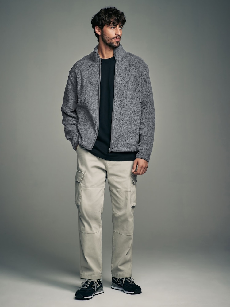Slate Grey Funnel Neck Borg Fleece Lined Jacket - Image 1 of 9