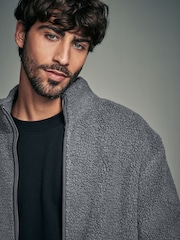 Slate Grey Funnel Neck Borg Fleece Lined Jacket - Image 3 of 10
