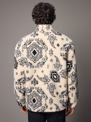Ecru/Black Printed Quarter Zip Neck Fleece - Image 3 of 9