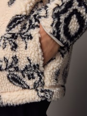 Ecru/Black Printed Quarter Zip Neck Fleece - Image 6 of 9