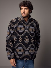Black Printed Quarter Zip Neck Fleece - Image 1 of 9
