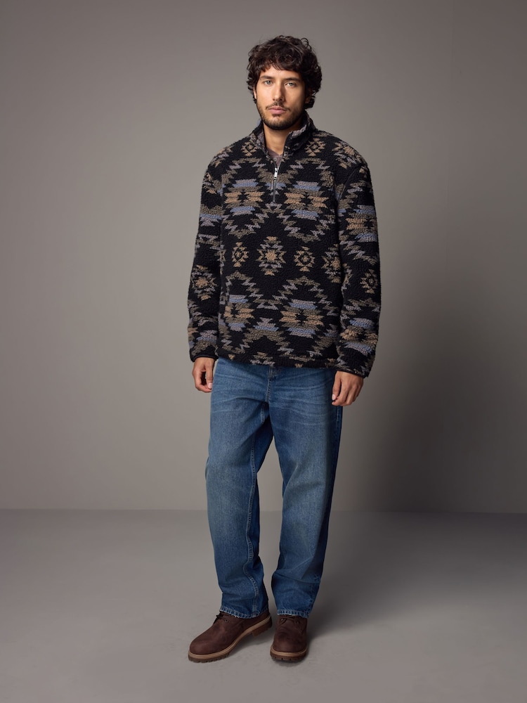Black Printed Quarter Zip Neck Fleece - Image 2 of 9