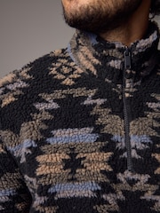 Black Printed Quarter Zip Neck Fleece - Image 4 of 9