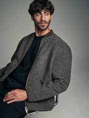 Grau - Bomberjacke aus Wollmischung mit Fleece - Bild 7 von 12