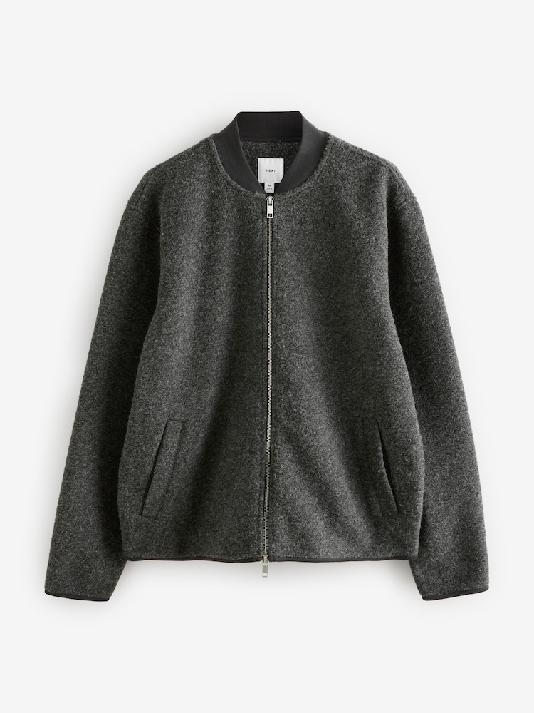 Buy Grey Wool Blend Fleece Bomber Jacket from Next USA