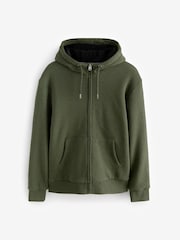 Khaki Green Borg Fleece Lined Zip Up Hoodie - Image 10 of 16