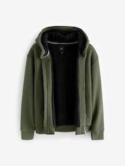 Khaki Green Borg Fleece Lined Zip Up Hoodie - Image 11 of 16