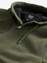 Khaki Green Borg Fleece Lined Zip Up Hoodie - Image 12 of 16
