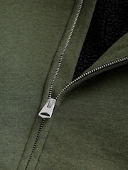 Khaki Green Borg Fleece Lined Zip Up Hoodie - Image 14 of 16