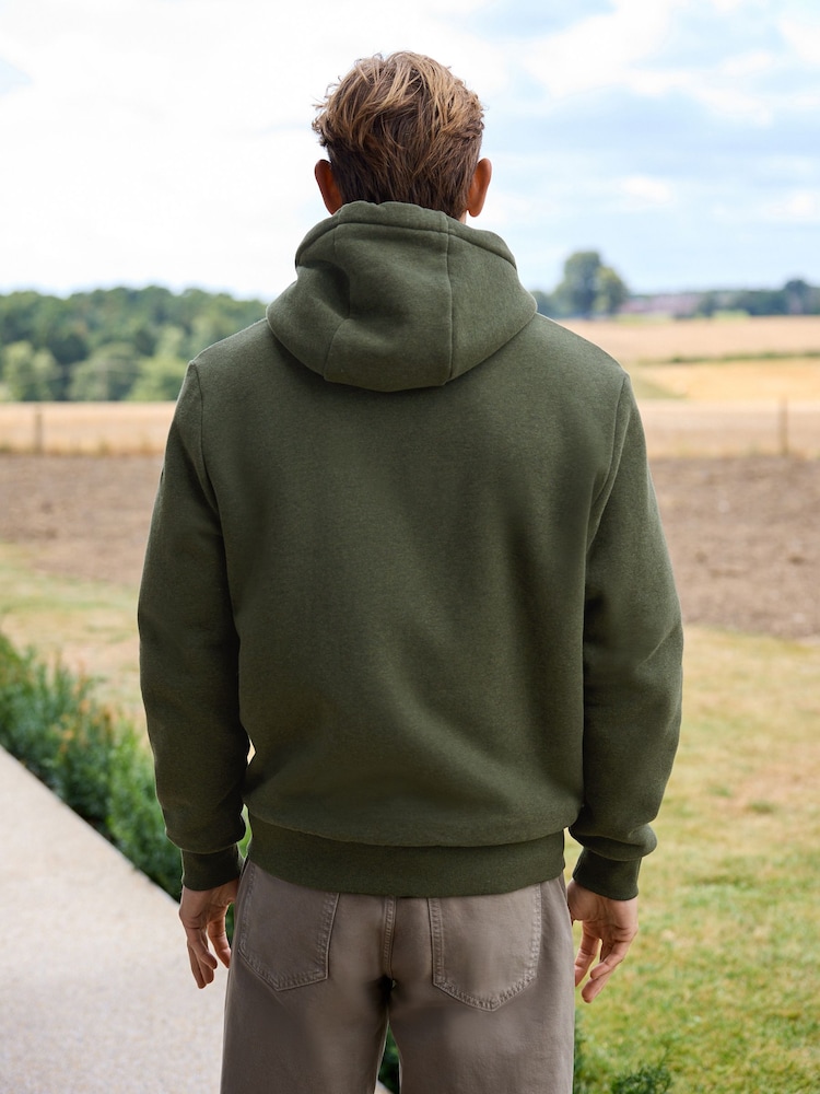 Khaki Green Borg Fleece Lined Zip Up Hoodie - Image 4 of 16