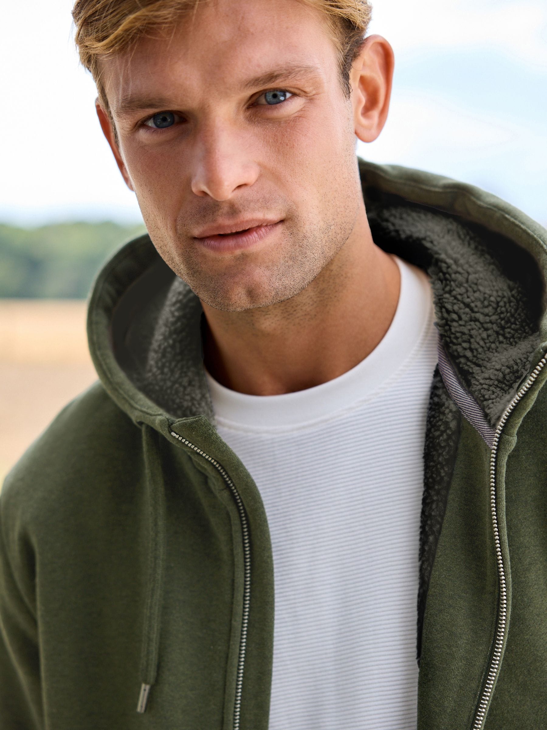 Buy Khaki Green Borg Fleece Lined Zip Up Hoodie from Next Canada