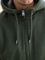 Khaki Green Borg Fleece Lined Zip Up Hoodie - Image 7 of 16