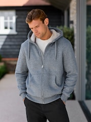 Denim Borg Fleece Lined Zip Up Hoodie - Image 1 of 12