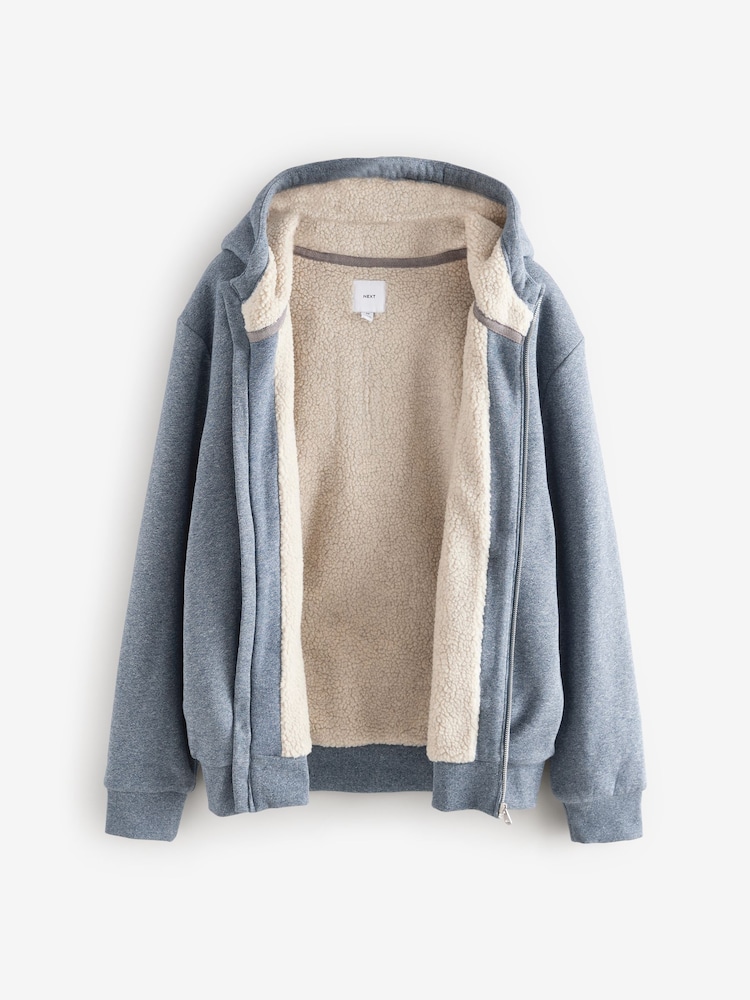 Denim Borg Fleece Lined Zip Up Hoodie - Image 10 of 12