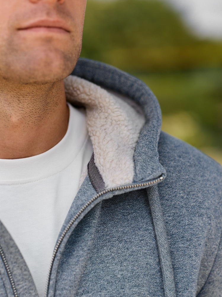 Denim Borg Fleece Lined Zip Up Hoodie - Image 6 of 12