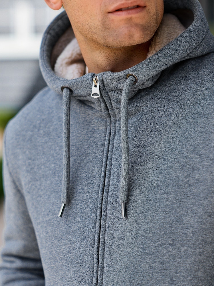 Denim Borg Fleece Lined Zip Up Hoodie - Image 7 of 12