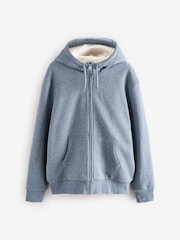 Denim Borg Fleece Lined Zip Up Hoodie - Image 9 of 12