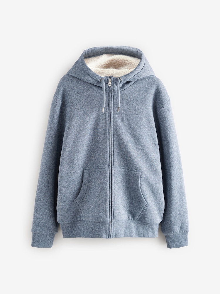 Denim Borg Fleece Lined Zip Up Hoodie - Image 9 of 12