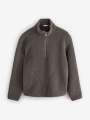 Brun - Col zippé - Veste Borg doublée en polaire - Image 7 of 11