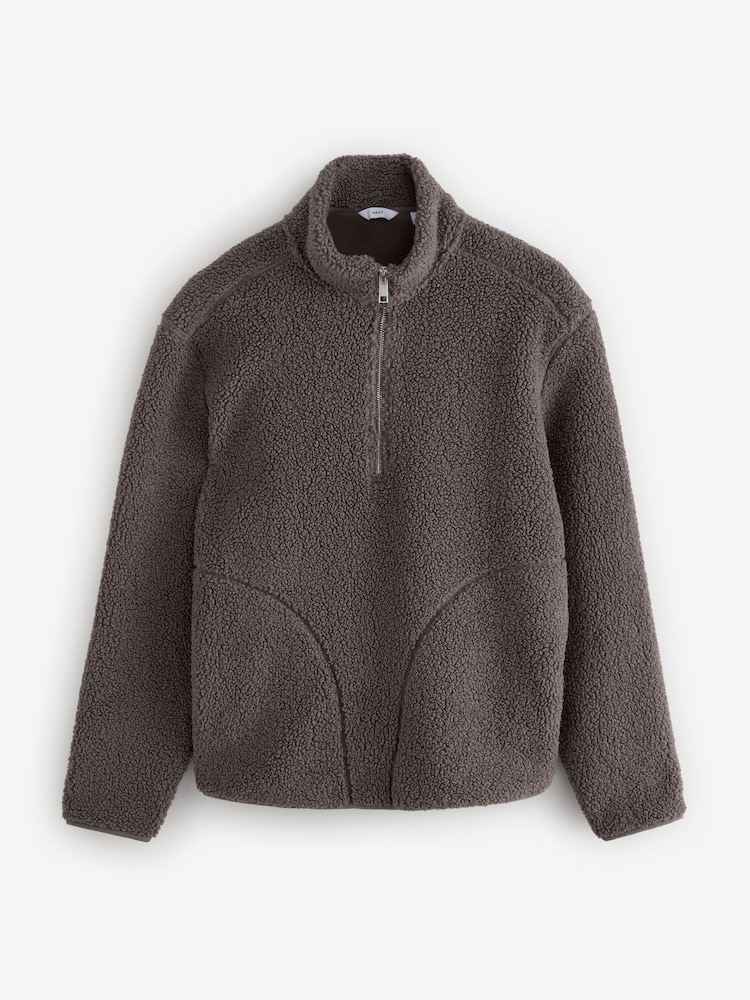 Brun - Col zippé - Veste Borg doublée en polaire - Image 7 of 11