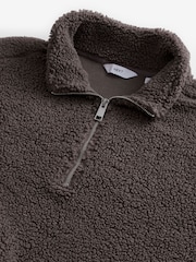 Brun - Col zippé - Veste Borg doublée en polaire - Image 8 of 11