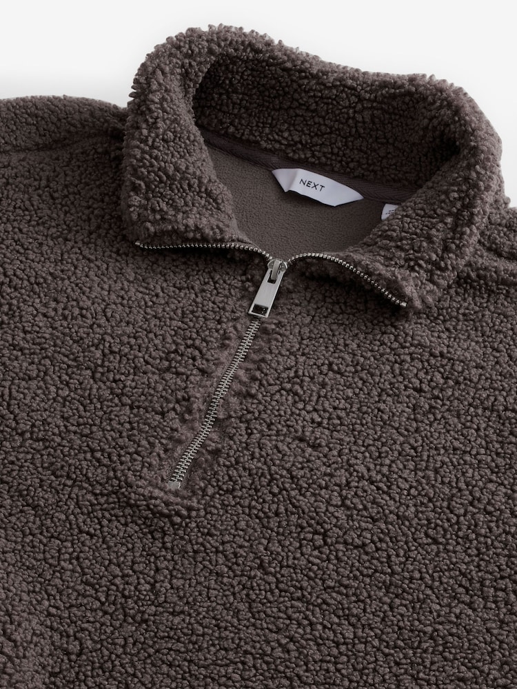 Brun - Col zippé - Veste Borg doublée en polaire - Image 8 of 11
