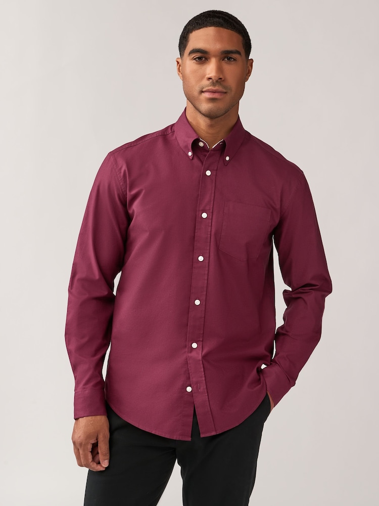 Burgundy Red Regular Fit Long Sleeve Oxford Shirt - Image 1 of 11