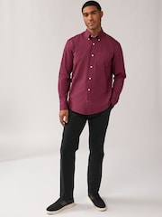 Burgundy Red Regular Fit Long Sleeve Oxford Shirt - Image 2 of 11