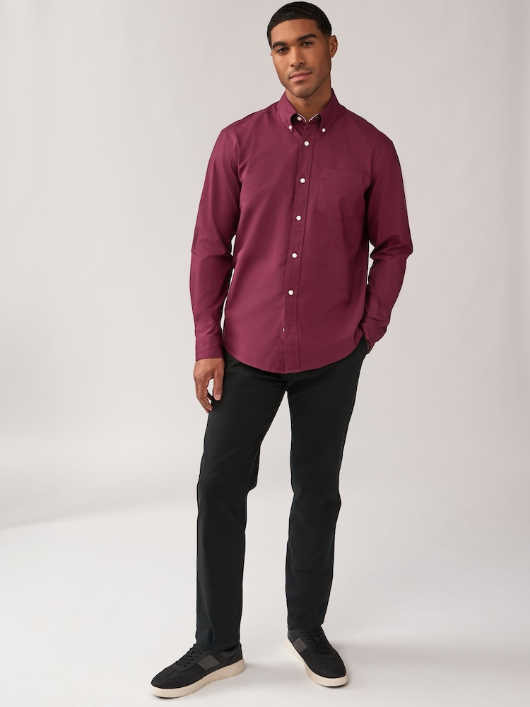 Burgundy Red Regular Fit Long Sleeve Oxford Shirt - Image 2 of 11