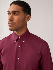 Burgundy Red Regular Fit Long Sleeve Oxford Shirt - Image 4 of 11