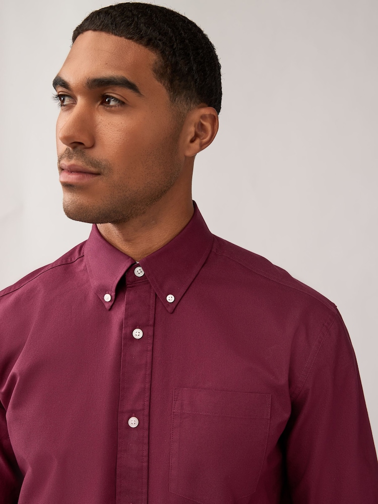 Burgundy Red Regular Fit Long Sleeve Oxford Shirt - Image 4 of 11