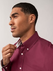 Burgundy Red Regular Fit Long Sleeve Oxford Shirt - Image 5 of 11