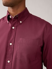 Burgundy Red Regular Fit Long Sleeve Oxford Shirt - Image 7 of 11