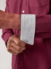 Burgundy Red Regular Fit Long Sleeve Oxford Shirt - Image 8 of 11