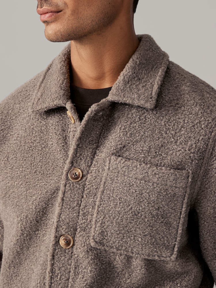 Neutral Regular Fit Regular Fit Borg Fleece Shacket - Image 6 of 13