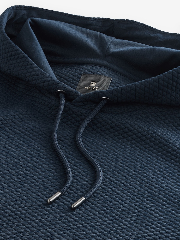 Navy Blue Textured Overhead Hoodie - Image 8 of 8