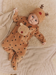 Brown Reindeer Baby Christmas Sleepsuit & Hat Set (0mths-2yrs) - Image 1 of 12