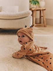 Brown Reindeer Baby Christmas Sleepsuit & Hat Set (0mths-2yrs) - Image 2 of 12
