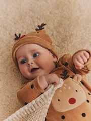 Brown Reindeer Baby Christmas Sleepsuit & Hat Set (0mths-2yrs) - Image 3 of 12